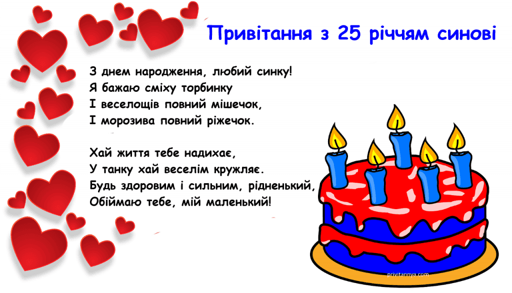 Привітання з 25 річчям синові