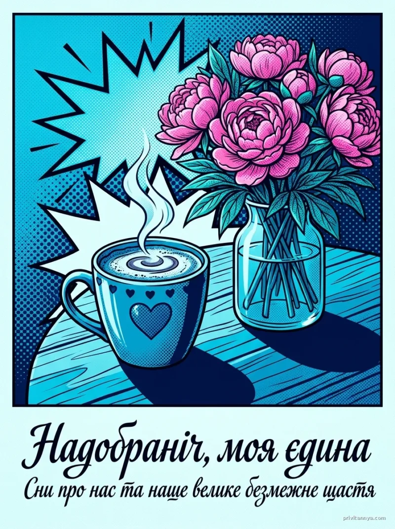 Чашка какао та півонії — Романтичні картинки надобраніч